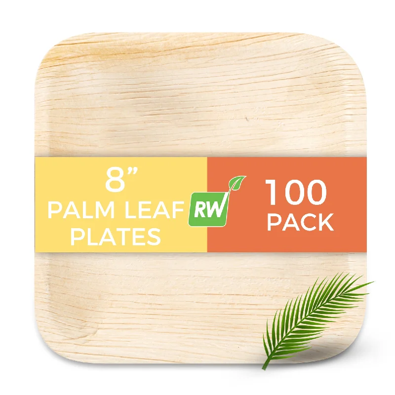 Indo Square Natural Palm Leaf Plate - 8" x 8" x 1/2" - 100 count box