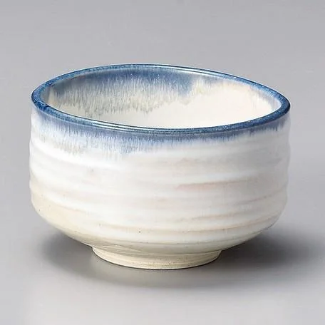 (SOLD OUT) Yamaki Ikai Y1544: White and Blue edge Matcha Tea Bowl (Kaneta Ceramics)