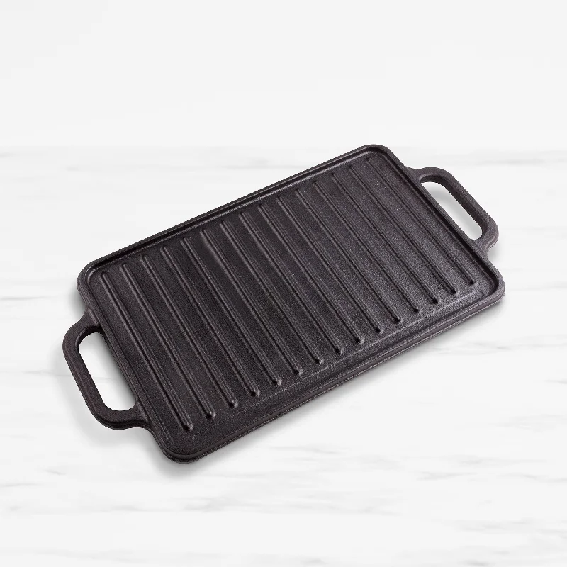 Victoria Seasoned Rectangular Cast Iron Reversible Grill 33cm