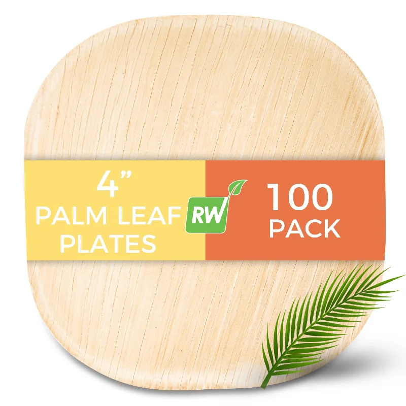 Indo Square Natural Palm Leaf Plate - 4" x 4" x 1/2" - 100 count box