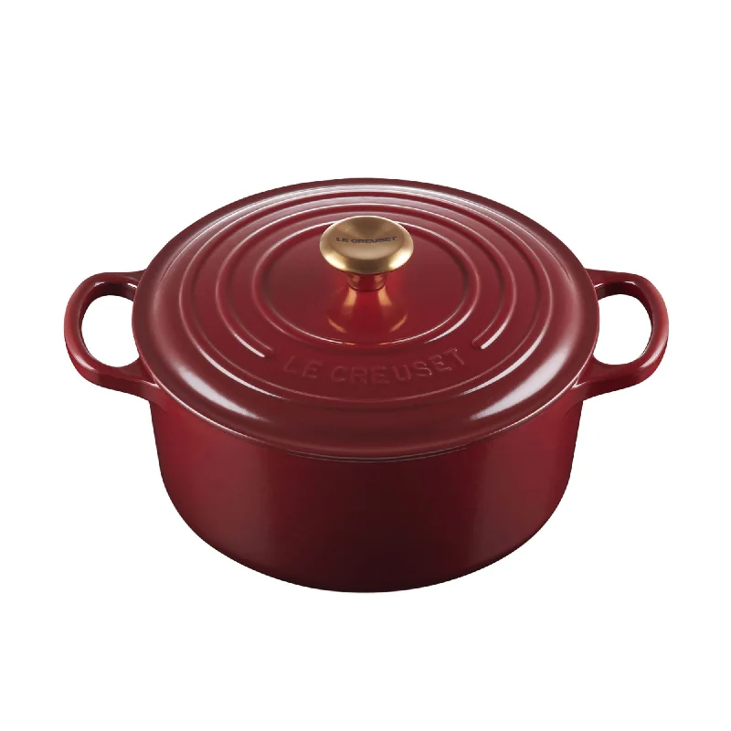 Le Creuset Signature Cast Iron Round Casserole 26cm - 5.3 Litre Rhone with Gold Knob