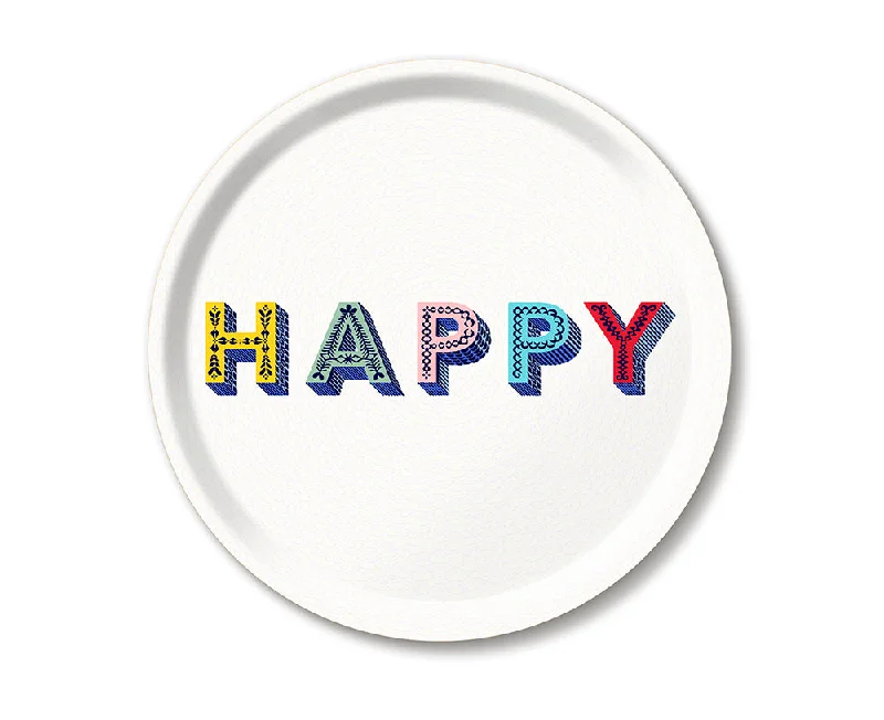 Word Round Tray - Happy Multi - by Jamida