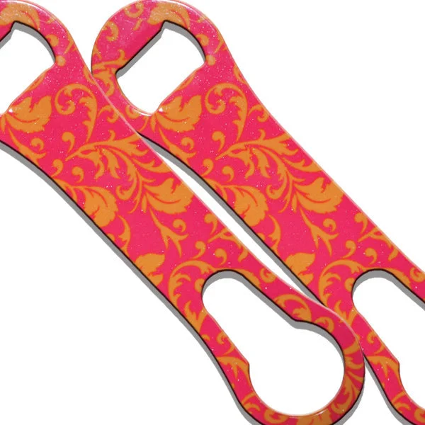 Floral Pink/Orange Glitter V-Rod® Bottle Opener