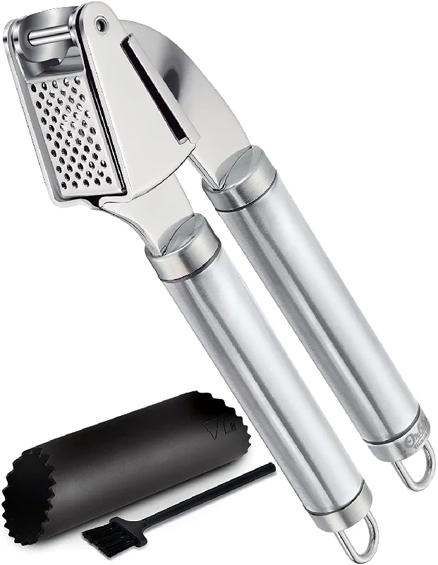 ORBLUE Garlic Press [Premium], Stainless Steel Mincer, Crusher & Peeler Set - Professional Grade, Easy Clean, Dishwasher Safe & Rustproof