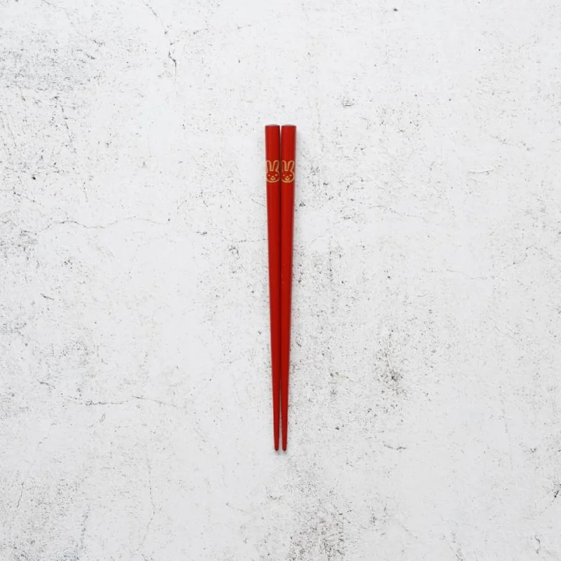 [CHOPSTICKS] JAPANESE ZODIAC RABBIT RED FOR CHILDREN (1 SET) | HASHIMOTO KOUSAKU SIKKI | WAJIMA LACQUER