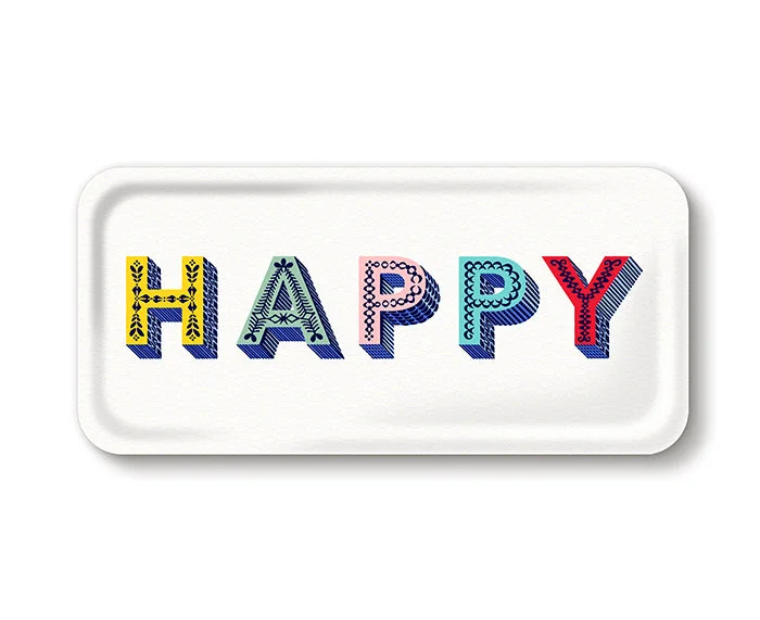 Word Rectangular Tray - Happy Multi - by Jamida