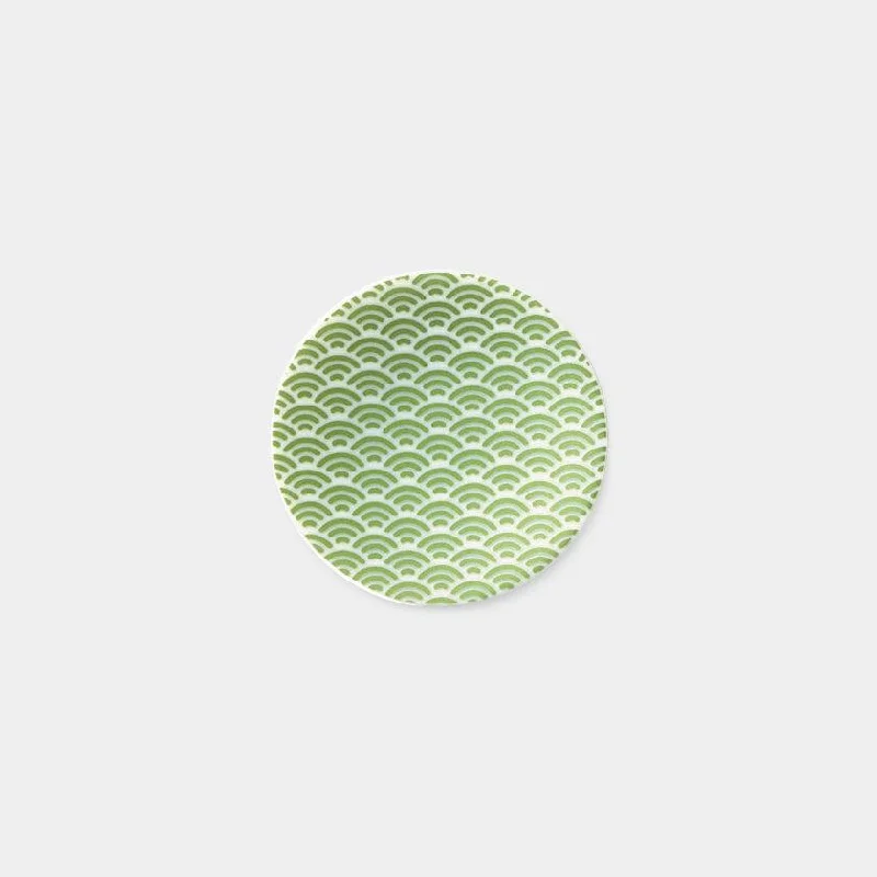 [SMALL DISH (PLATE)] GREEN LUSTER SEIGAIHA (BLUE OCEAN WAVES) | MINO WARES | MARUMO TAKAGI