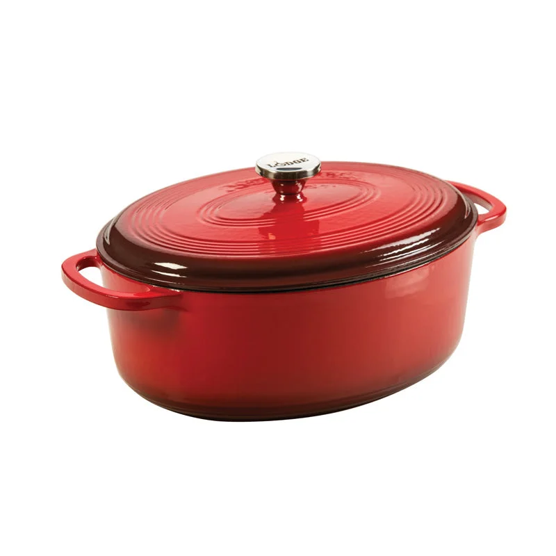 Lodge 7 Qt Enameled Cast Iron Oval Dutch Oven, Red