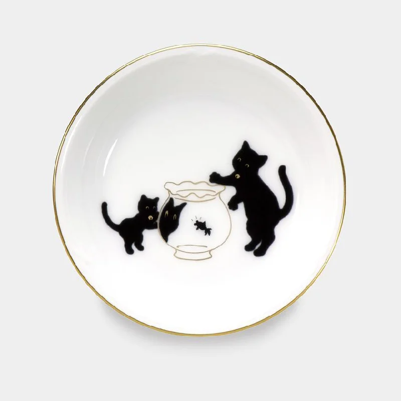 [SMALL DISH (PLATE)] OKURA ART CHINA LUCKY BLACK CAT SMALL DISH PART-2 | CERAMICS