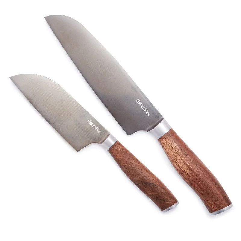 Premiere Titanium Cutlery 2-Piece Santoku Knife Set with Walnut Handles