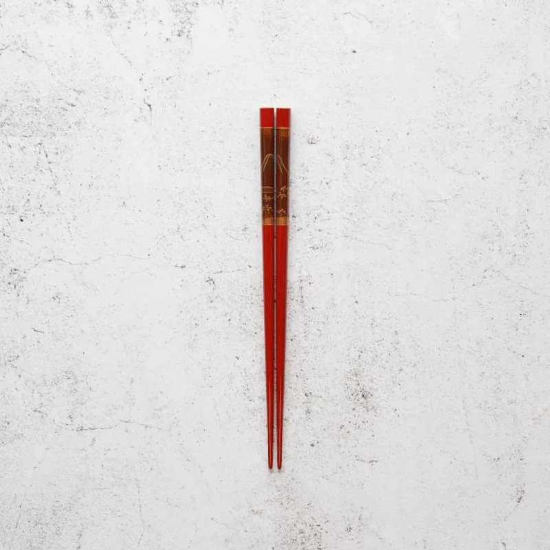 [CHOPSTICKS] HAND-DRAWN GOLD OR SILVER LACQUR GOLD NASHIJI FUJI MATSUBARA RED (1 SET) | HASHIMOTO KOUSAKU SIKKI | WAJIMA LACQUER