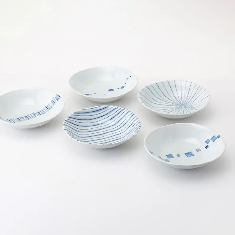 [DISH SETS] GEOMETRICAL PATTERN SET OF 5 | HASAMI WARES| SAIKAI TOKI