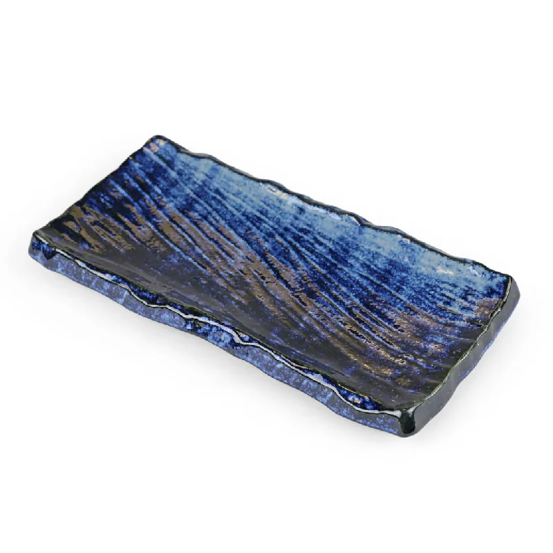 Textured Ocean Blue Rectangular Plate 12.9" x 6.3"