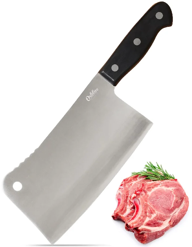 Orblue Premium Meat Cleaver - Stainless Steel Chef Butcher Knife for Cooking - Professional 7-Inch Blade for Precision Cutting - Perfect for Home Kitchen or Restaurant