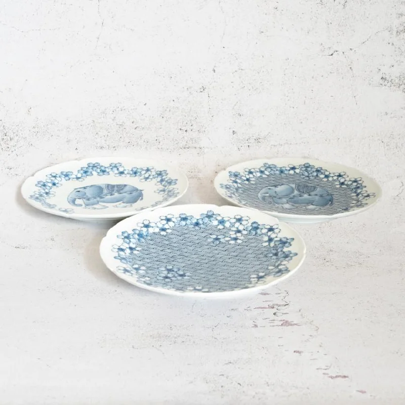 [LARGE PLATE (PLATTER) SET] 3 PIECES 7-SUN CHERRY BLOSSOM | MIKAWACHI WARE | HIRADOSHOUZAN