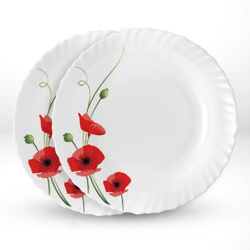 Larah by Borosil Red Carnation Noodle / Soup Plate Set