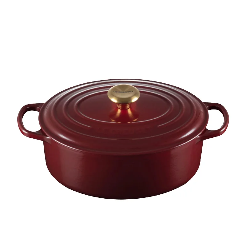 Le Creuset Signature Cast Iron Oval Casserole 29cm - 4.7 Litre Rhone with Gold Knob