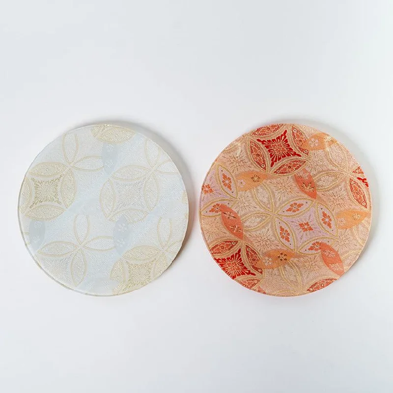 [LARGE PLATE] PLATE SHIPPO PATTERN BEIGE & WHITE 2-PIECE SET | NISHIJIN TEXTILES | RE:NISTA