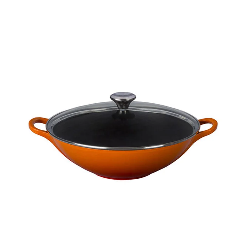 Le Creuset 4.8L Flame Orange Wok w/ Glass Lid (32 cm)