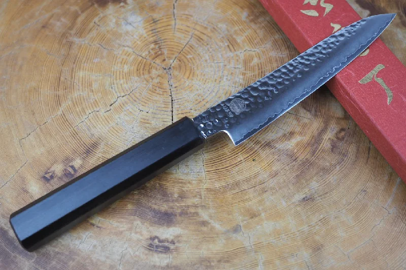 Sakai Jikko "Loco Black" Wa-Petty Knife VG10 Core Hammered Finish Black Japanese Oak Handle (13.5cm)