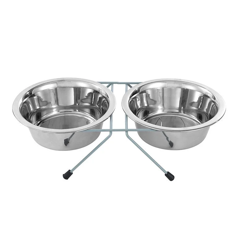 Large Double Pet Bowl S/Steel w/ Stand