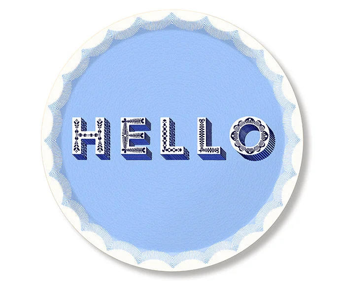 Word Round Tray - Hello - by Jamida