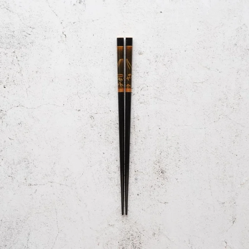 [CHOPSTICKS] HAND-DRAWN GOLD OR SILVER LACQUR GOLD NASHIJI FUJI MATSUBARA BLACK (1 SET) | HASHIMOTO KOUSAKU SIKKI | WAJIMA LACQUER