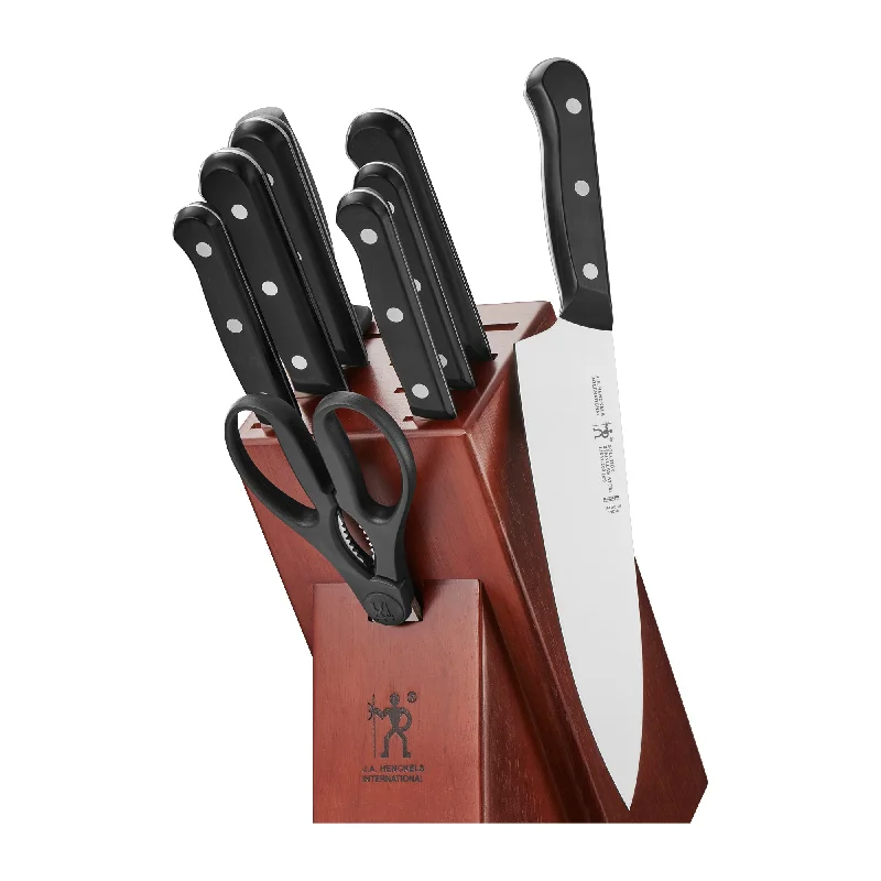 Henckels Solution 10-pc Knife Set with Block, Chef Knife, Paring Knife, Utility Knife, Bread Knife, Black, Stainless Steel