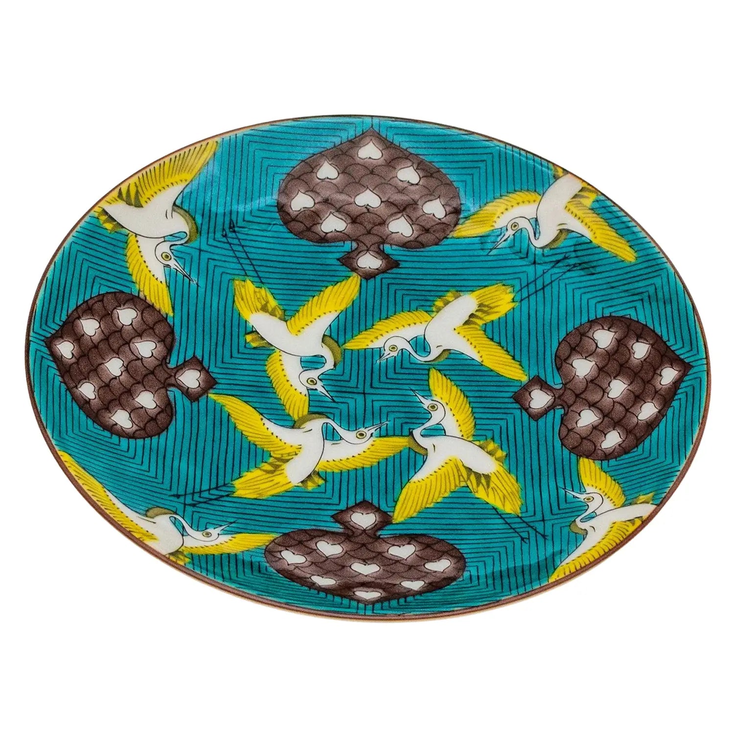 SEIKOU Kutani Porcelain Plate 15cm Aodetsuru-Karutamon