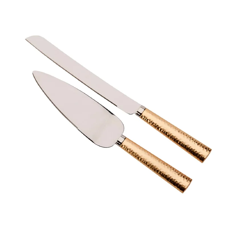 Cake Knife & Server Set In Gold Hammered