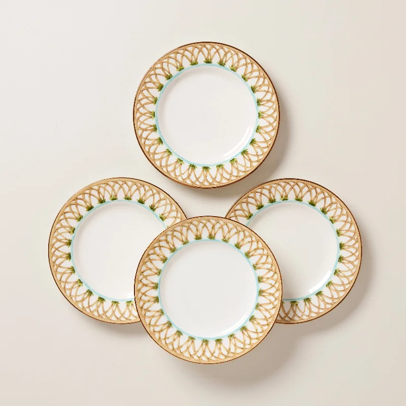 British Colonial Bamboo Accent Plates, Set of 4