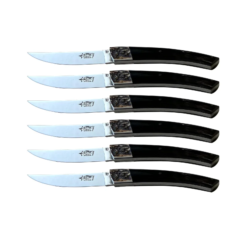 Arbalete Genes David Luxury Fully Forged Steak Knives 6-Piece Set with Buffalo Handles And Ram Horne Bolsters, 4.25-Inches