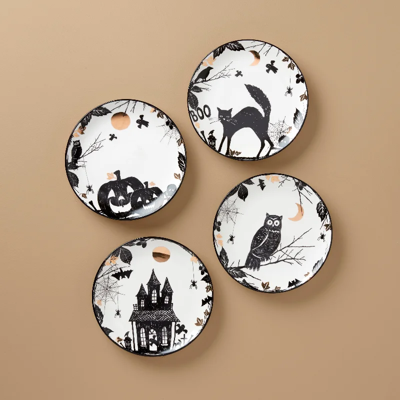 Vintage Halloween Haunted Accent Plates, Set of 4