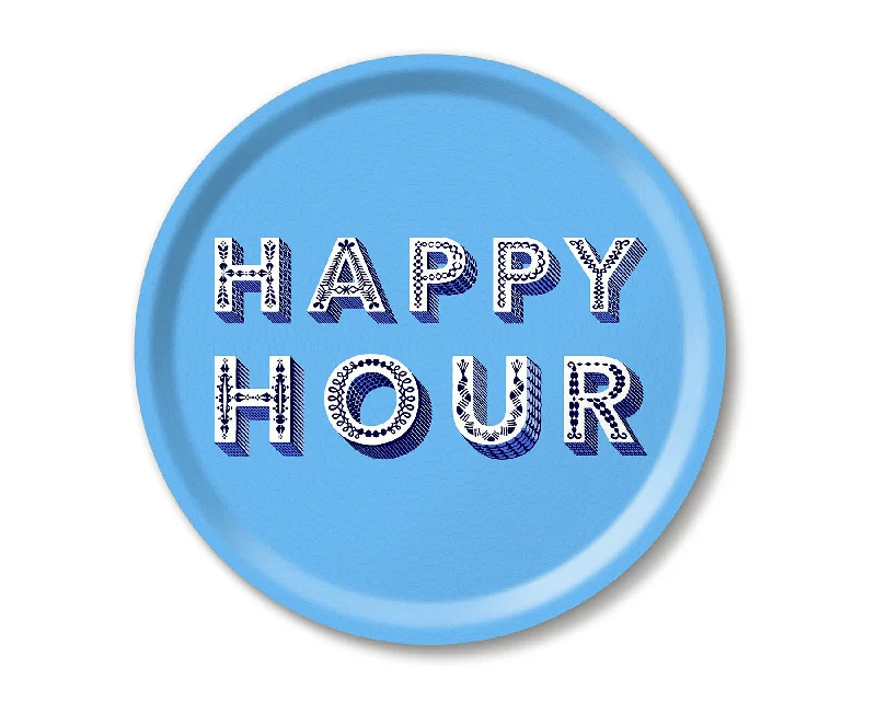 Round Word Tray - Happy Hour Blue - by Jamida