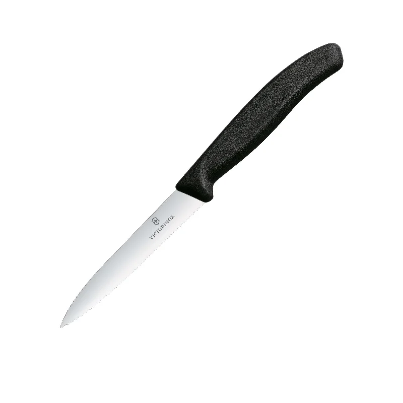 Victorinox Paring Knife Pointed Tip Serrated Wavy Edge 10cm in Black