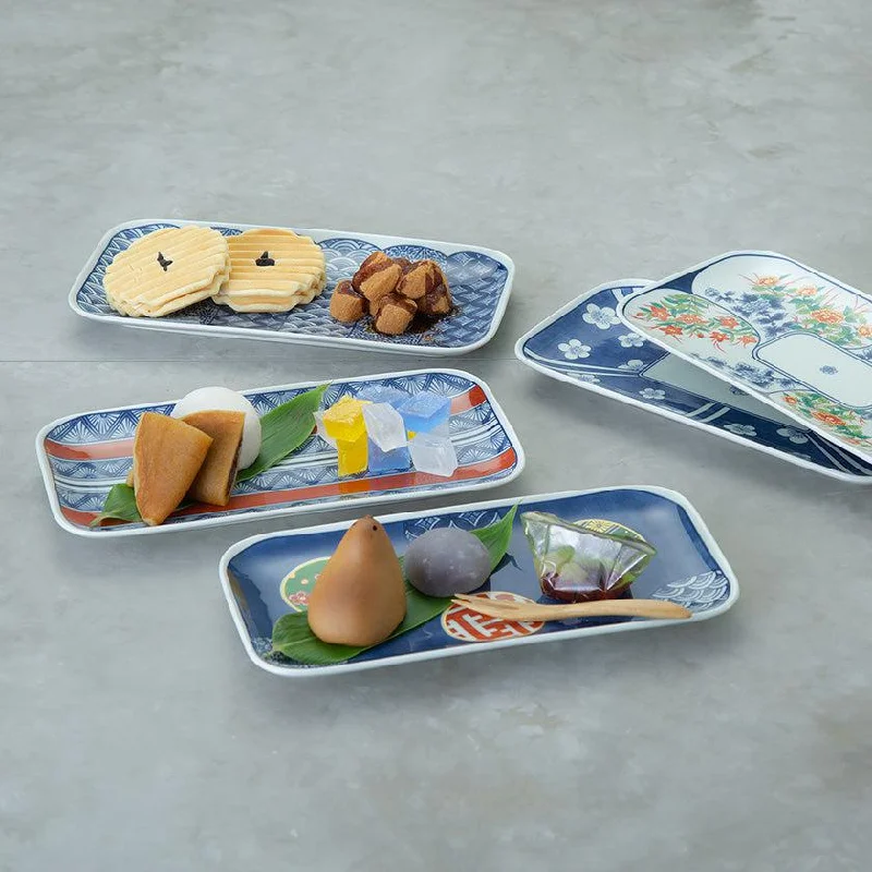 [DISH SETS] SOMENISHIKI-PATTERN OBLONG DISH SET OF 5 | HASAMI WARES| SAIKAI TOKI