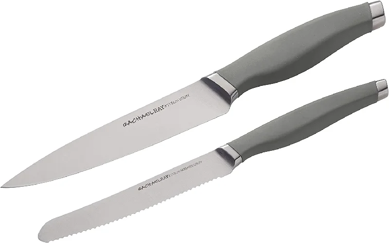 Rachael Ray 6-Inch Utility Knife and 5-Inch Serrated Utility Knife Set, Gray