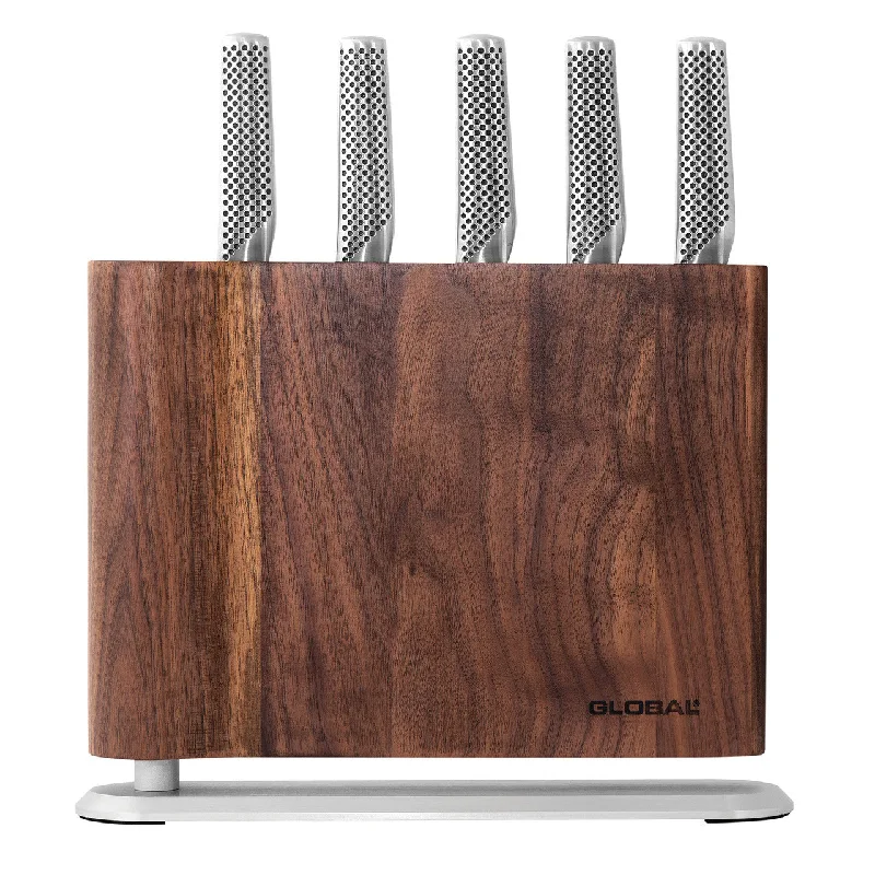 Global  6 Piece Knife Block Walnut - Katana