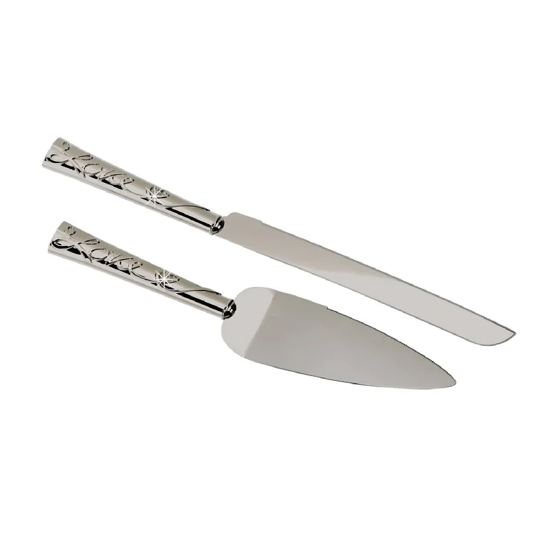 "love" Cake Knife & Server Set In Nickel