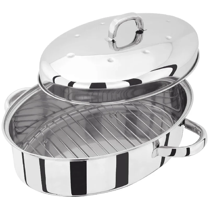 Judge Stainless Steel Oval Roasting Pan & Rack - 35cm x 25cm x 15cm