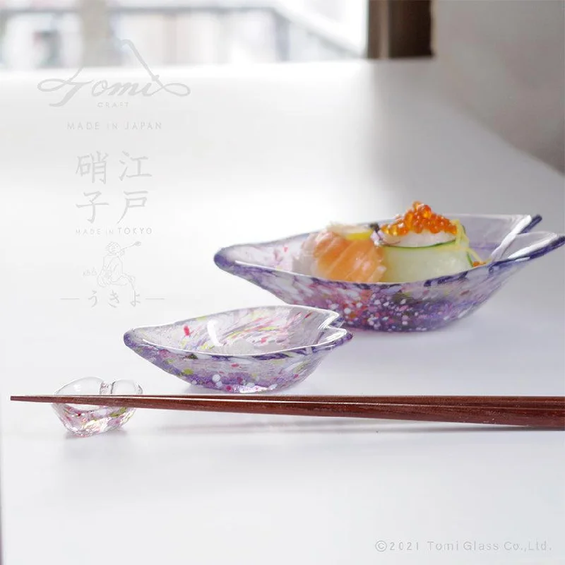 [SMALL DISH (PLATE)] UKIYO HIRARI FUJIMATSURI SET(SMALL BOWL & SMALL PLATE & CHOPSTICK REST) | EDO GLASS | TOMI GLASS