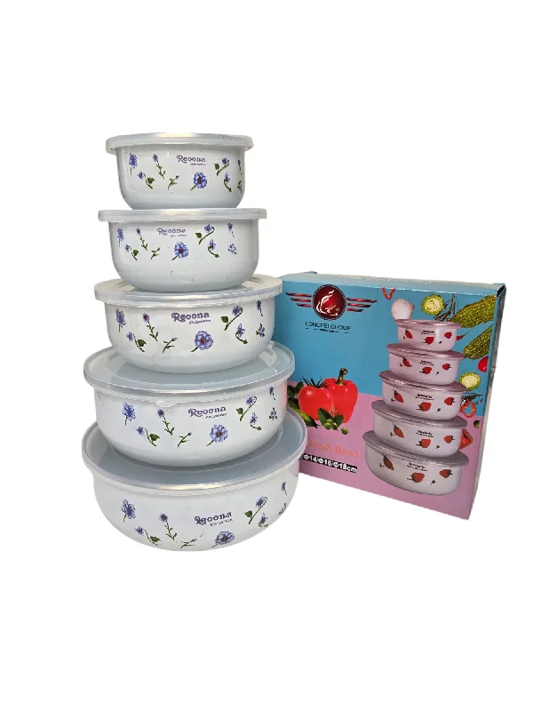 5 PC ENAMEL BOWL W/LID