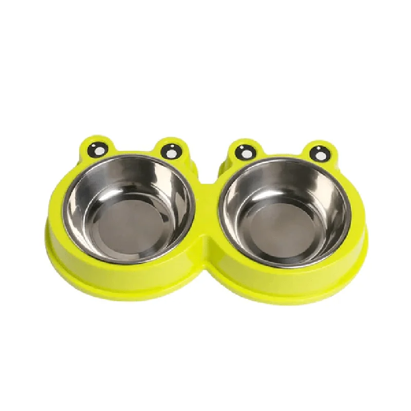 Emily Pets Stainless Steel Double Feeder Set Bowl for Dogs and Cats (Yellow)