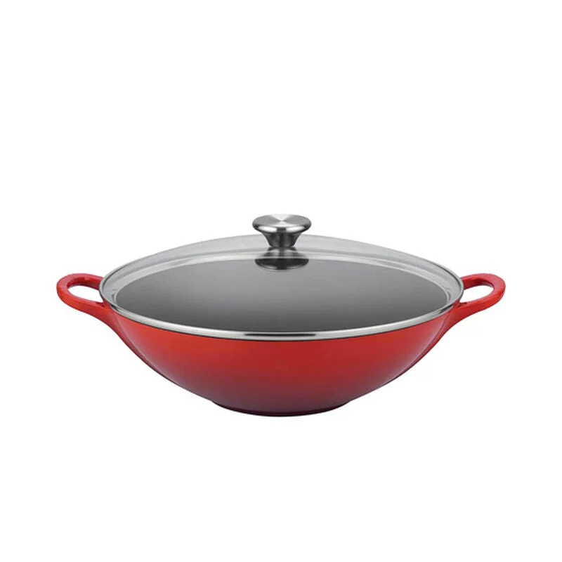 Le Creuset 4.8L Cherry Red/Cerise Wok w/ Glass Lid (32 cm)