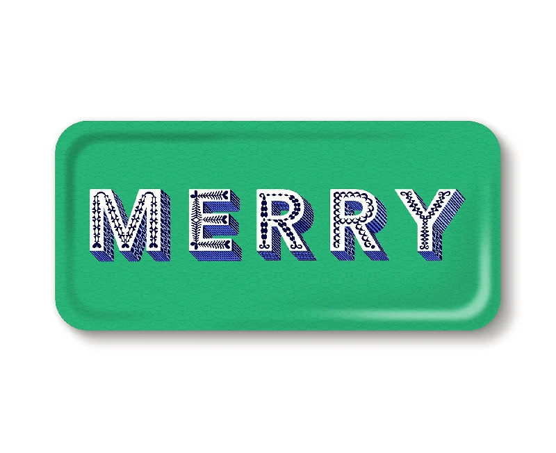 Word Rectangular Tray - Merry - by Jamida