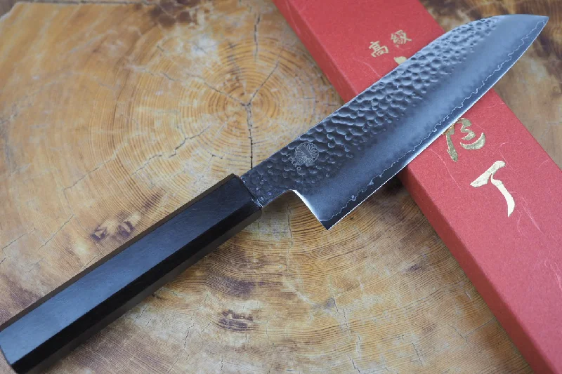 Sakai Jikko "Loco Black" Wa-Santoku Knife VG10 Core Hammered Finish Black Japanese Oak Handle (16.5cm)