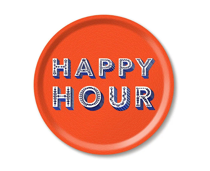 Word Round Tray - Happy Hour - by Jamida