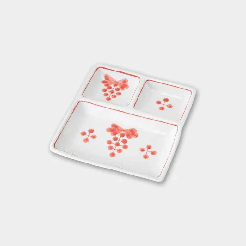 [LARGE PLATE (PLATTER)] PETIT DIVIDED DISH FRUIT (RED) | HASAMI WARES| SAIKAI TOKI