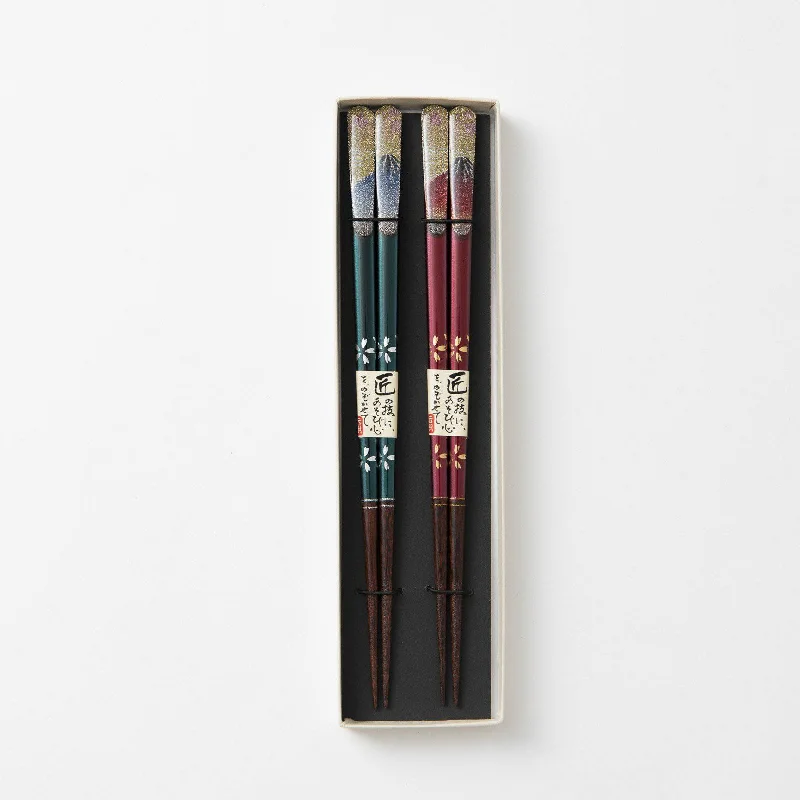 Mt.Fuji and Sakura Yamanaka Lacquerware Set of Two Pairs of Chopsticks 23 cm (9 in)