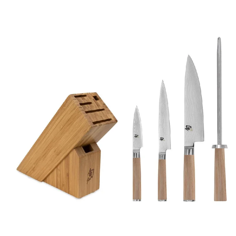 Shun Classic Blonde 5-Piece Knife Set with Bamboo Slimline Block